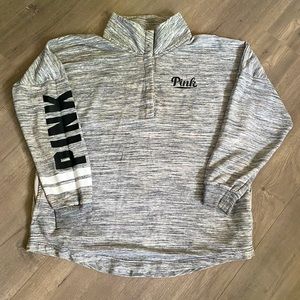 Grey white and black pullover nice and cozy with side pockets. VC pink